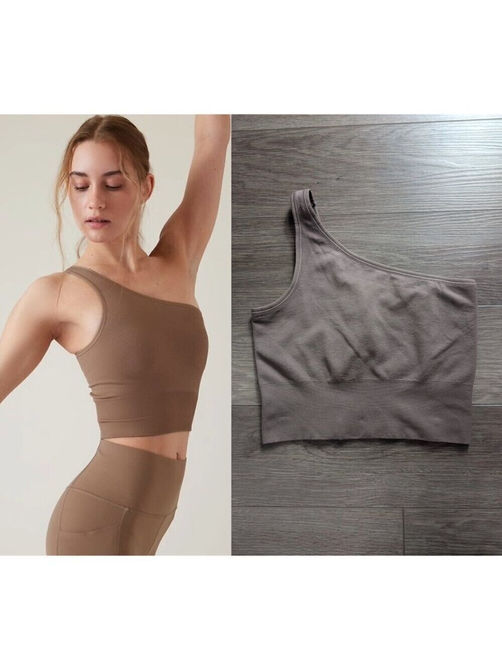 NEW! Athleta | Aurora Seamless One Shoulder Tank In Rustic Beige